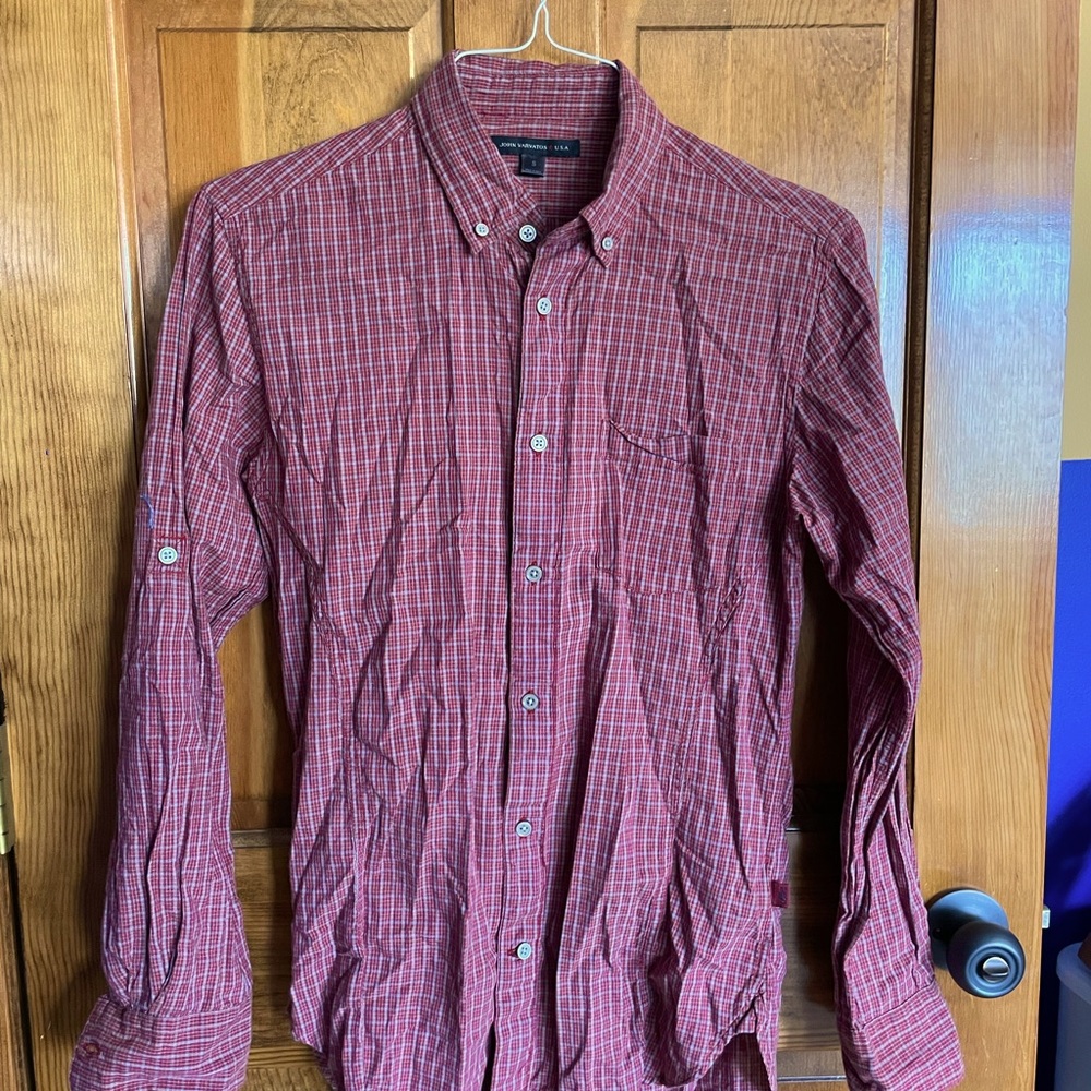 Red plaid mens button down